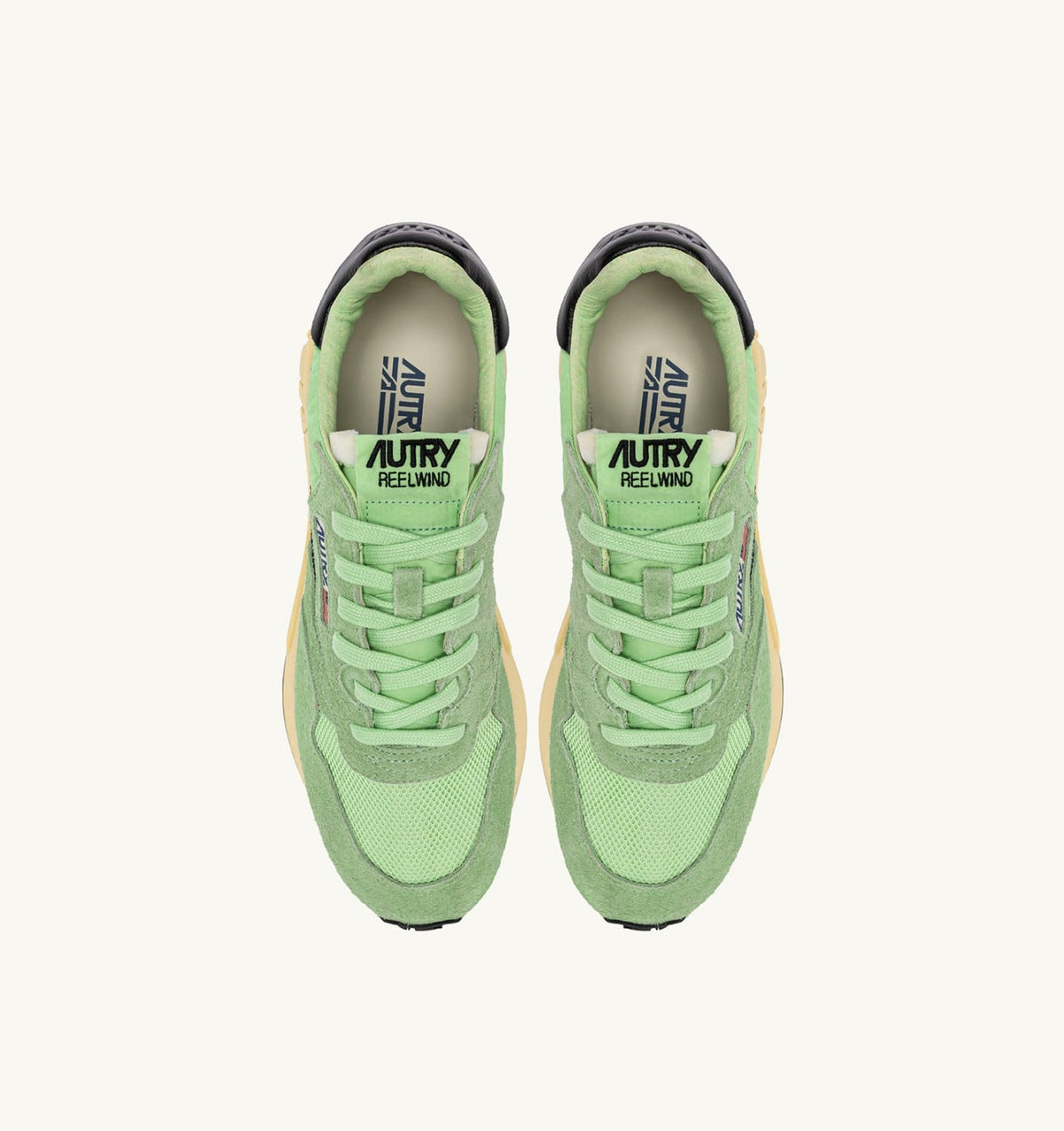 AUTRY REELWIND LOW SNEAKERS IN PISTACHIO AND BLACK NYLON AND SUEDE