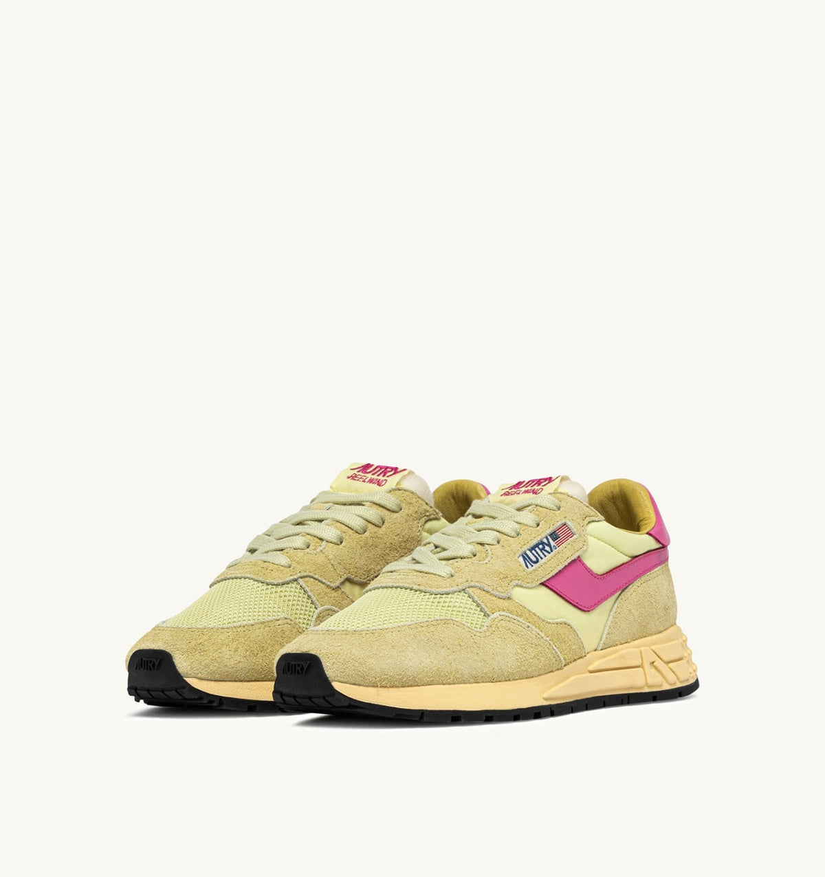 AUTRY REELWIND LOW SNEAKERS IN STRAW AND CHATEAU ROSE NYLON AND SUEDE