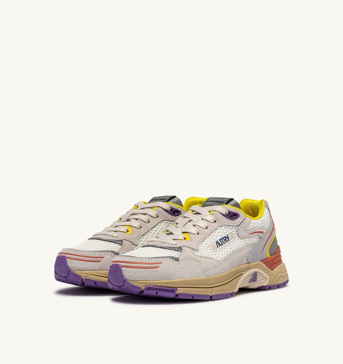 AUTRY HYPERWAY SNEAKERS IN ARABESQUE AND WHITE MESH AND SUEDE