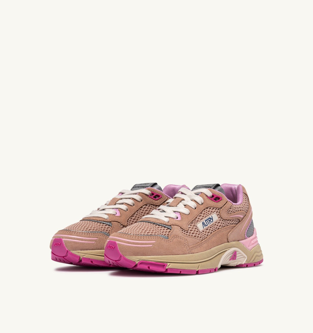 AUTRY HYPERWAY SNEAKERS IN PHARD PINK AND DOLPHIN SUEDE AND MESH