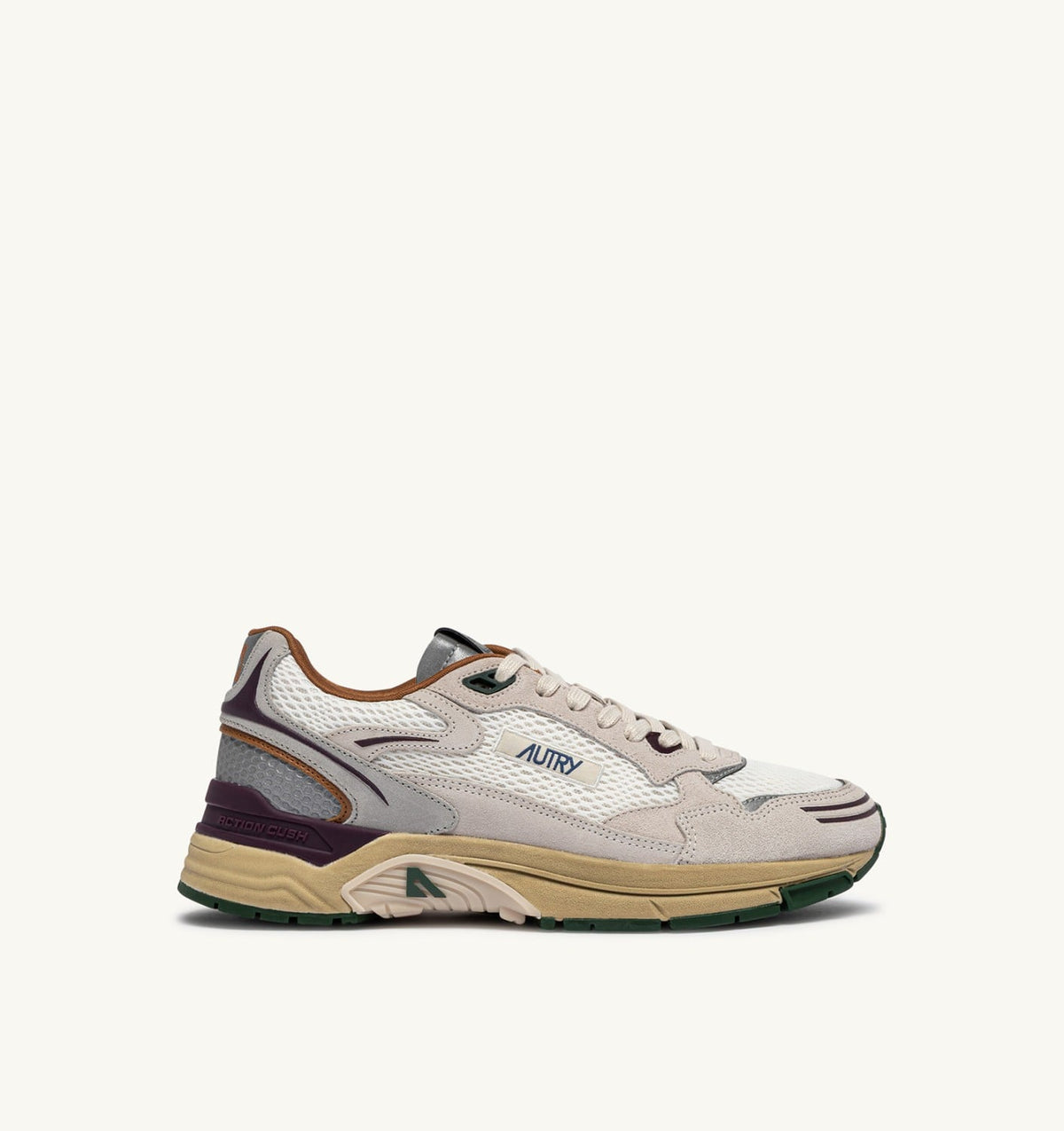 AUTRY HYPERWAY SNEAKERS IN FIG AND WHITE MESH AND SUEDE