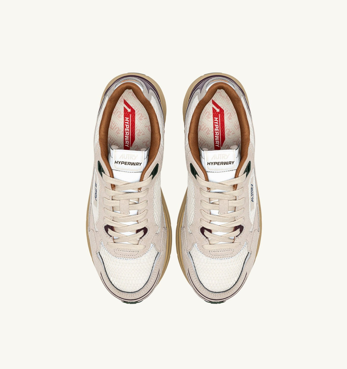 AUTRY HYPERWAY SNEAKERS IN FIG AND WHITE MESH AND SUEDE