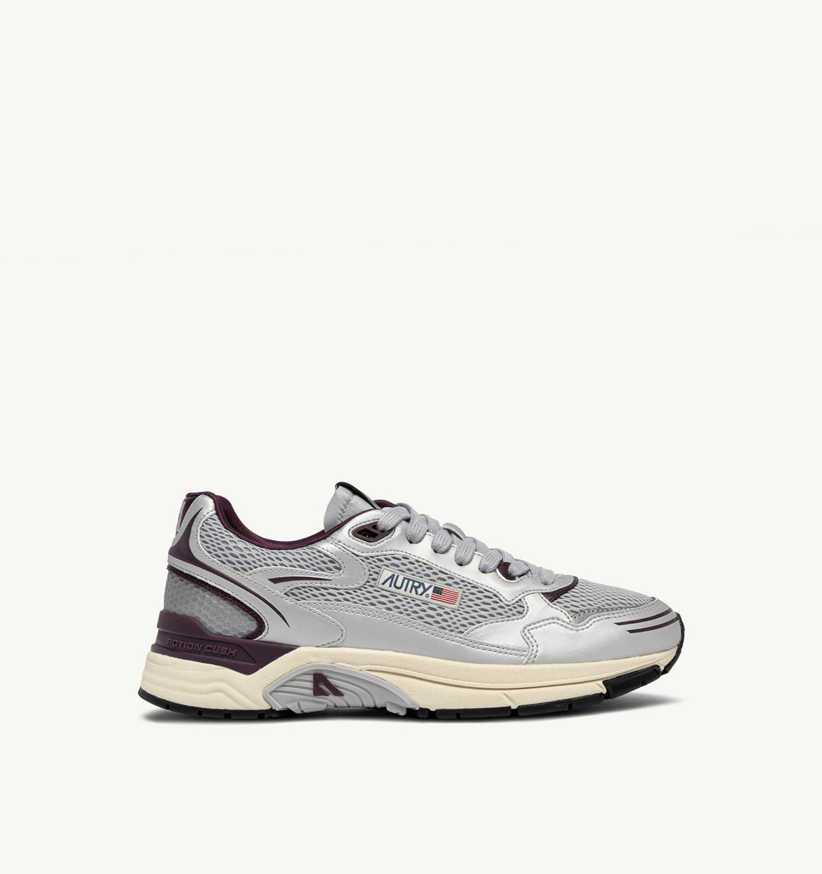 AUTRY HYPERWAY SNEAKERS IN SILVER, HARBOR MIST AND FIG SYNTHETIC LEATHER AND MESH