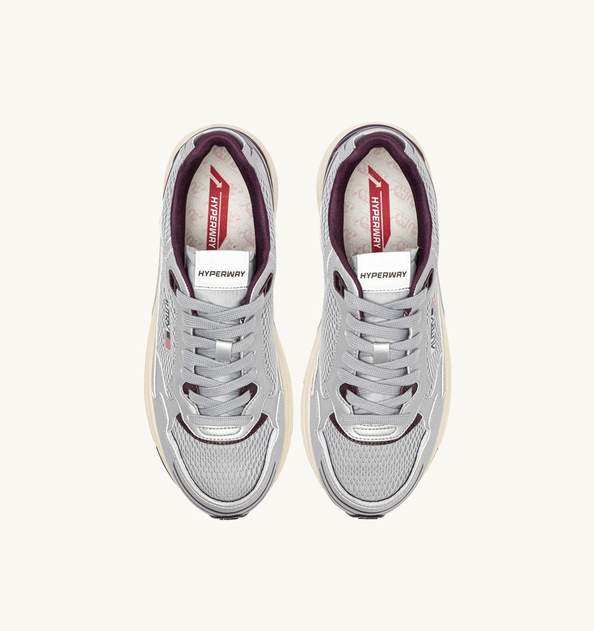 AUTRY HYPERWAY SNEAKERS IN SILVER, HARBOR MIST AND FIG SYNTHETIC LEATHER AND MESH