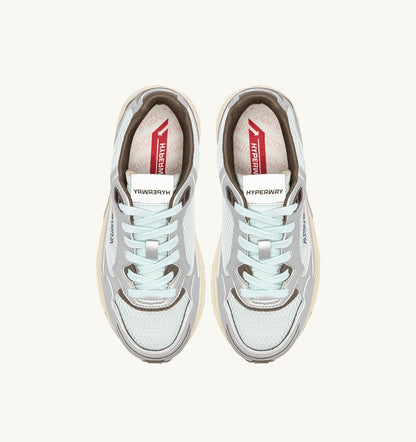AUTRY HYPERWAY SNEAKERS IN SILVER, SPA BLUE AND CHOCOLATE CHIP SYNTHETIC LEATHER AND MESH