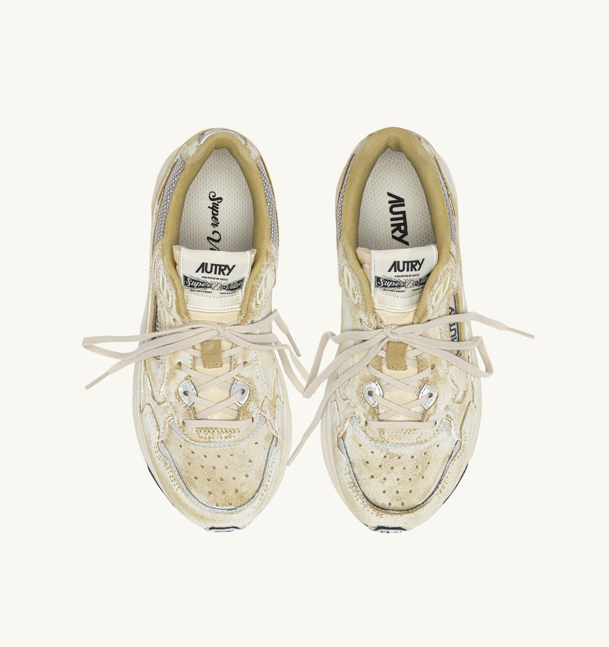 AUTRY HYPERWAY SUPER VINTAGE SNEAKERS IN YELLOW AND SILVER SUEDE