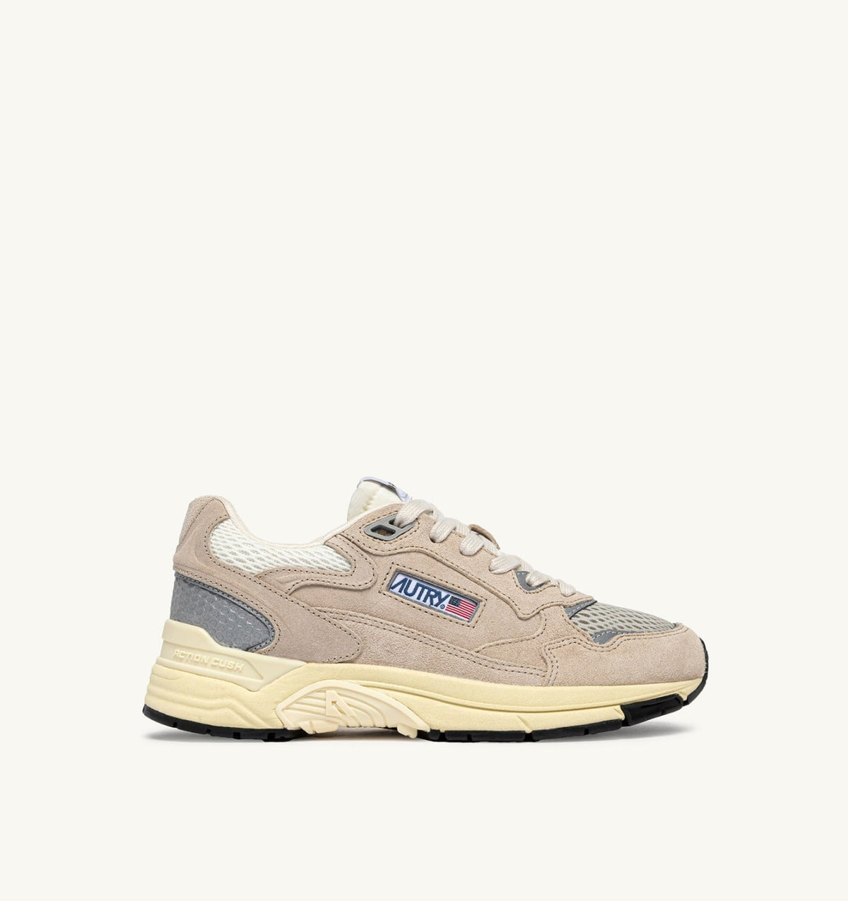 AUTRY HYPERWAY SNEAKERS IN SAND BROWN AND SILVER-TONE SUEDE AND MESH