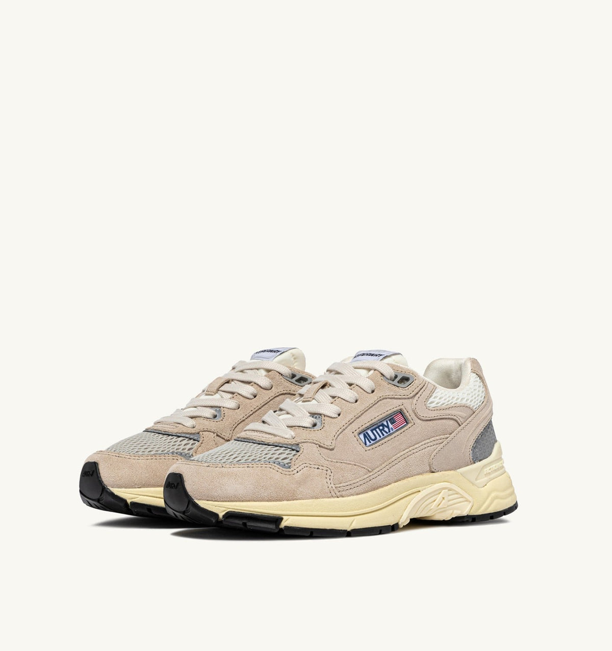 AUTRY HYPERWAY SNEAKERS IN SAND BROWN AND SILVER-TONE SUEDE AND MESH