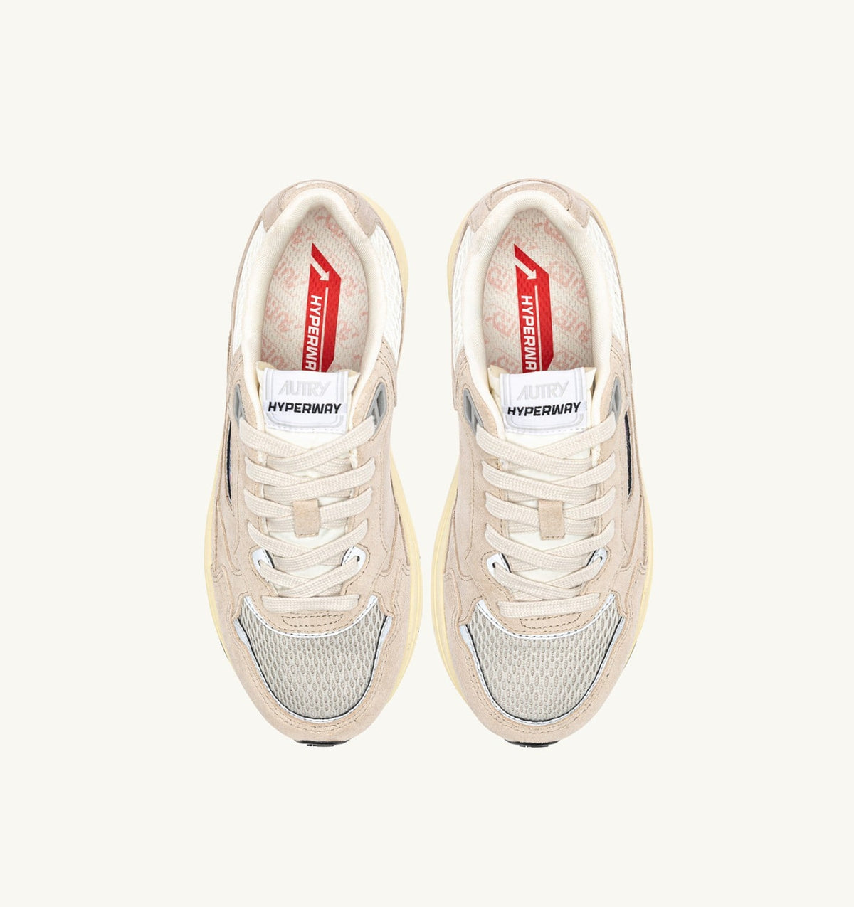 AUTRY HYPERWAY SNEAKERS IN SAND BROWN AND SILVER-TONE SUEDE AND MESH