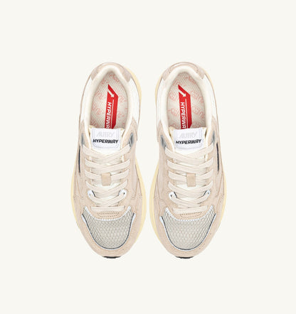 AUTRY HYPERWAY SNEAKERS IN SAND BROWN AND SILVER-TONE SUEDE AND MESH