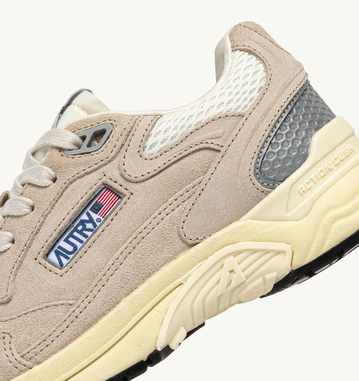 AUTRY HYPERWAY SNEAKERS IN SAND BROWN AND SILVER-TONE SUEDE AND MESH