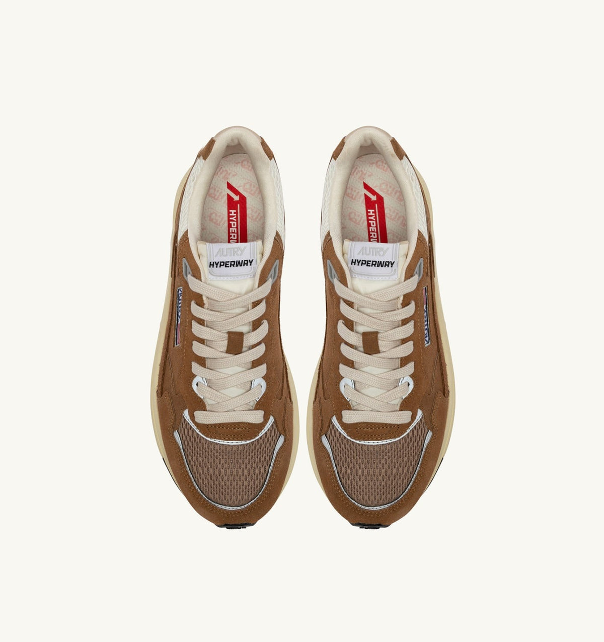 AUTRY HYPERWAY SNEAKERS IN CIGAR AND SILVER MESH AND SUEDE