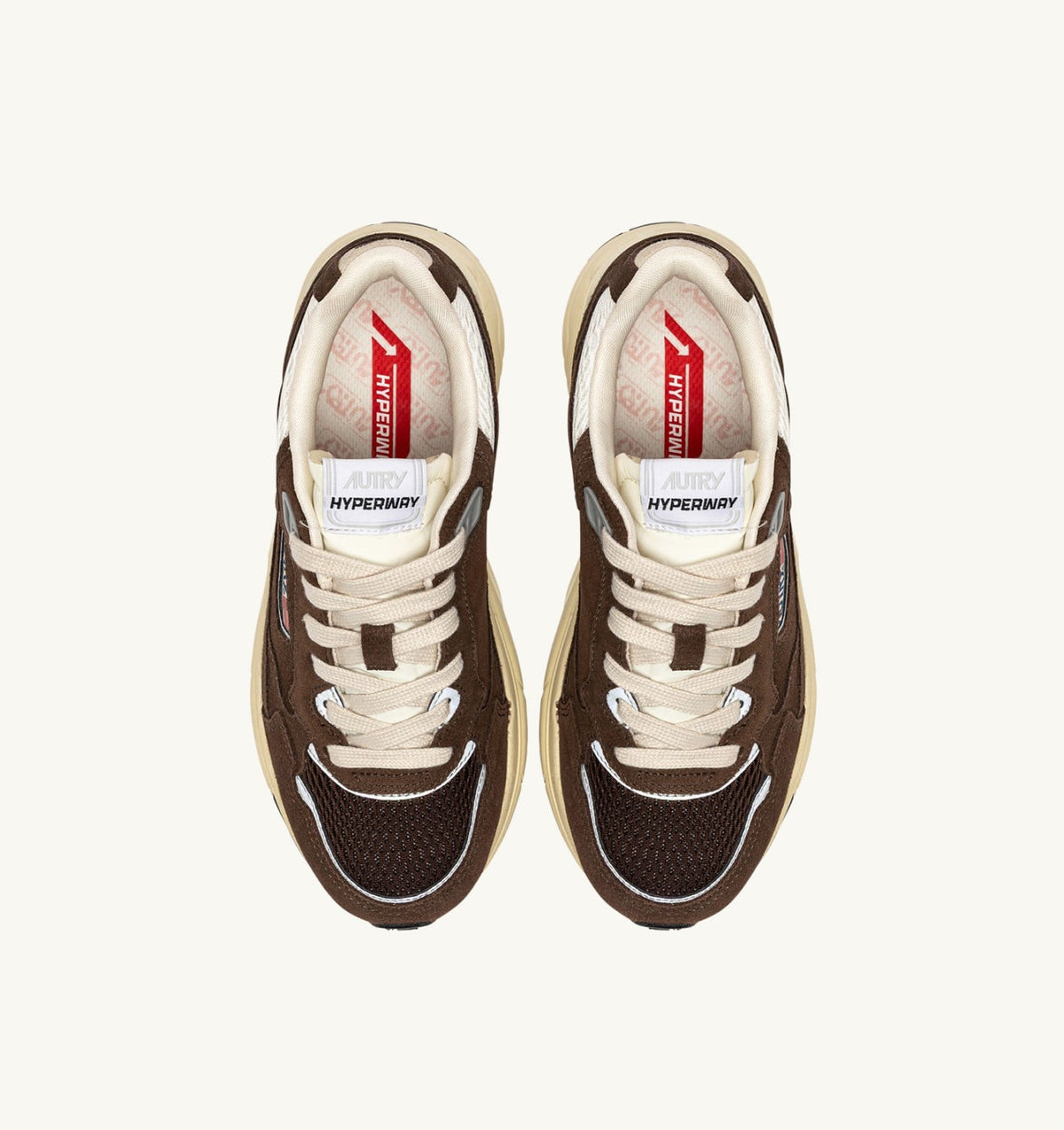 AUTRY HYPERWAY SNEAKERS IN MARSHMALLOW AND TERRACOTTA SUEDE AND MESH
