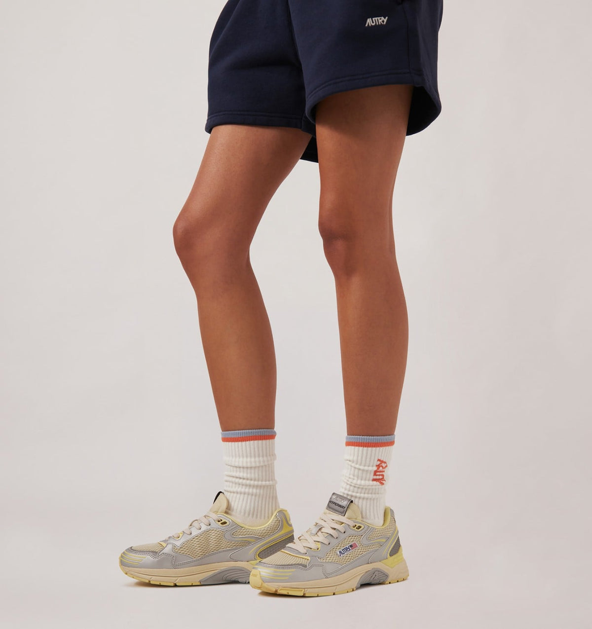 AUTRY HYPERWAY SNEAKERS IN SILVER ASPARAGUS AND LEMON MERINGUE SYNTHETIC LEATHER AND MESH
