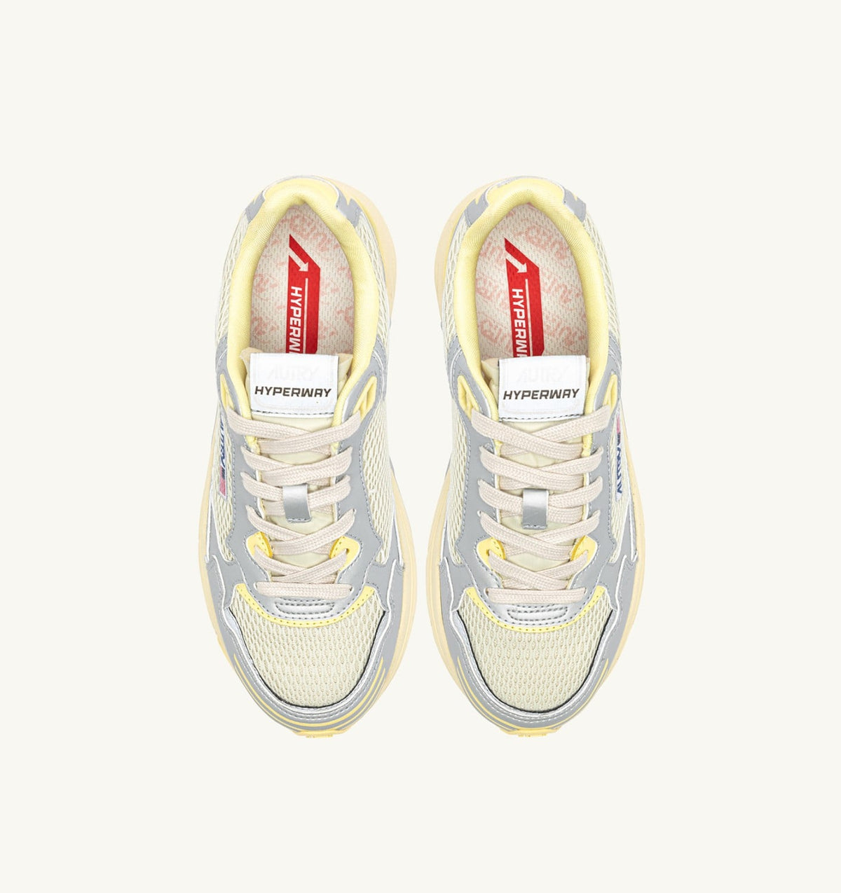 AUTRY HYPERWAY SNEAKERS IN SILVER ASPARAGUS AND LEMON MERINGUE SYNTHETIC LEATHER AND MESH