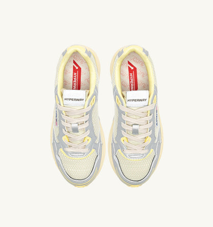 AUTRY HYPERWAY SNEAKERS IN SILVER ASPARAGUS AND LEMON MERINGUE SYNTHETIC LEATHER AND MESH