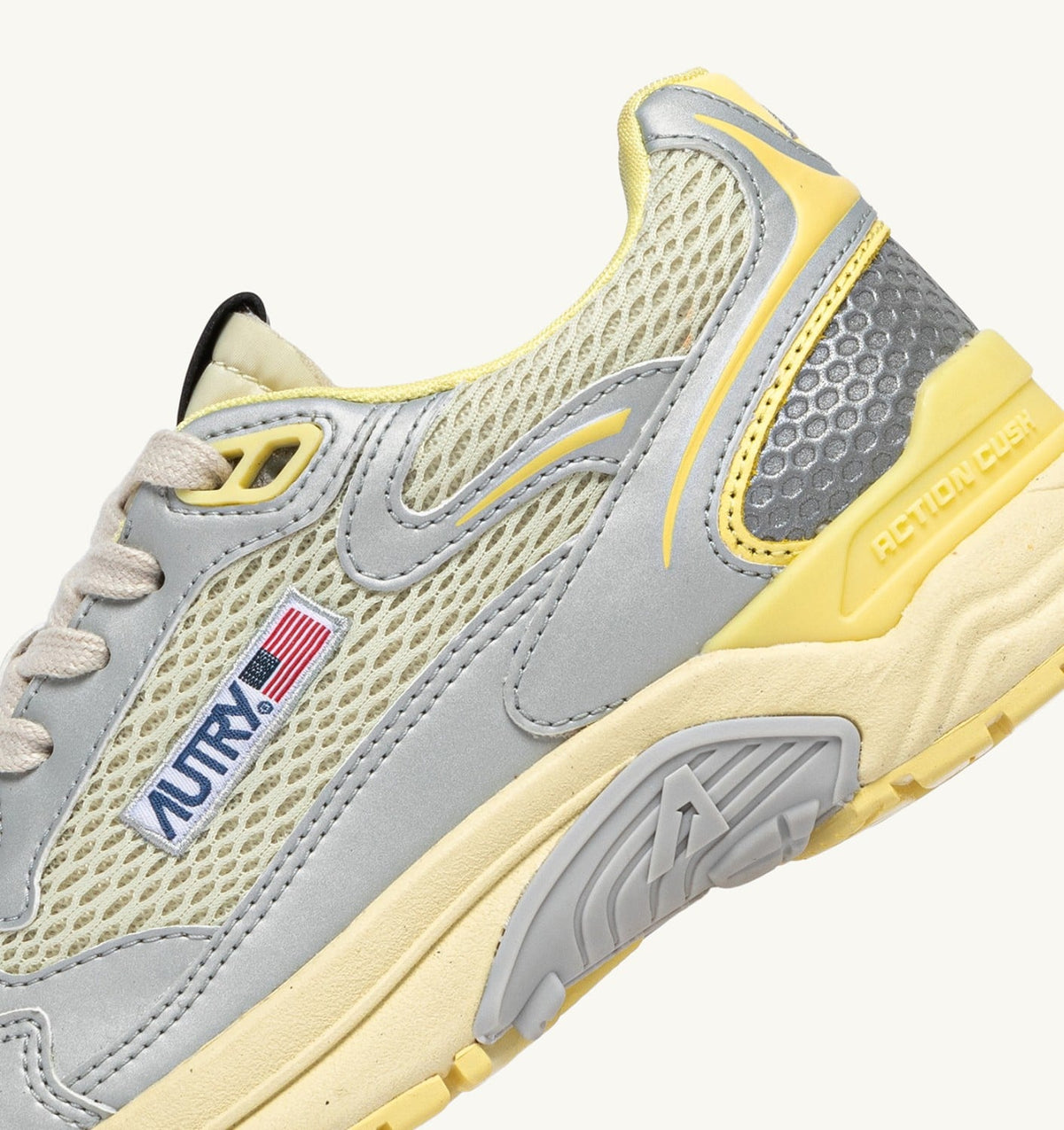AUTRY HYPERWAY SNEAKERS IN SILVER ASPARAGUS AND LEMON MERINGUE SYNTHETIC LEATHER AND MESH