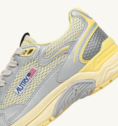 AUTRY HYPERWAY SNEAKERS IN SILVER ASPARAGUS AND LEMON MERINGUE SYNTHETIC LEATHER AND MESH