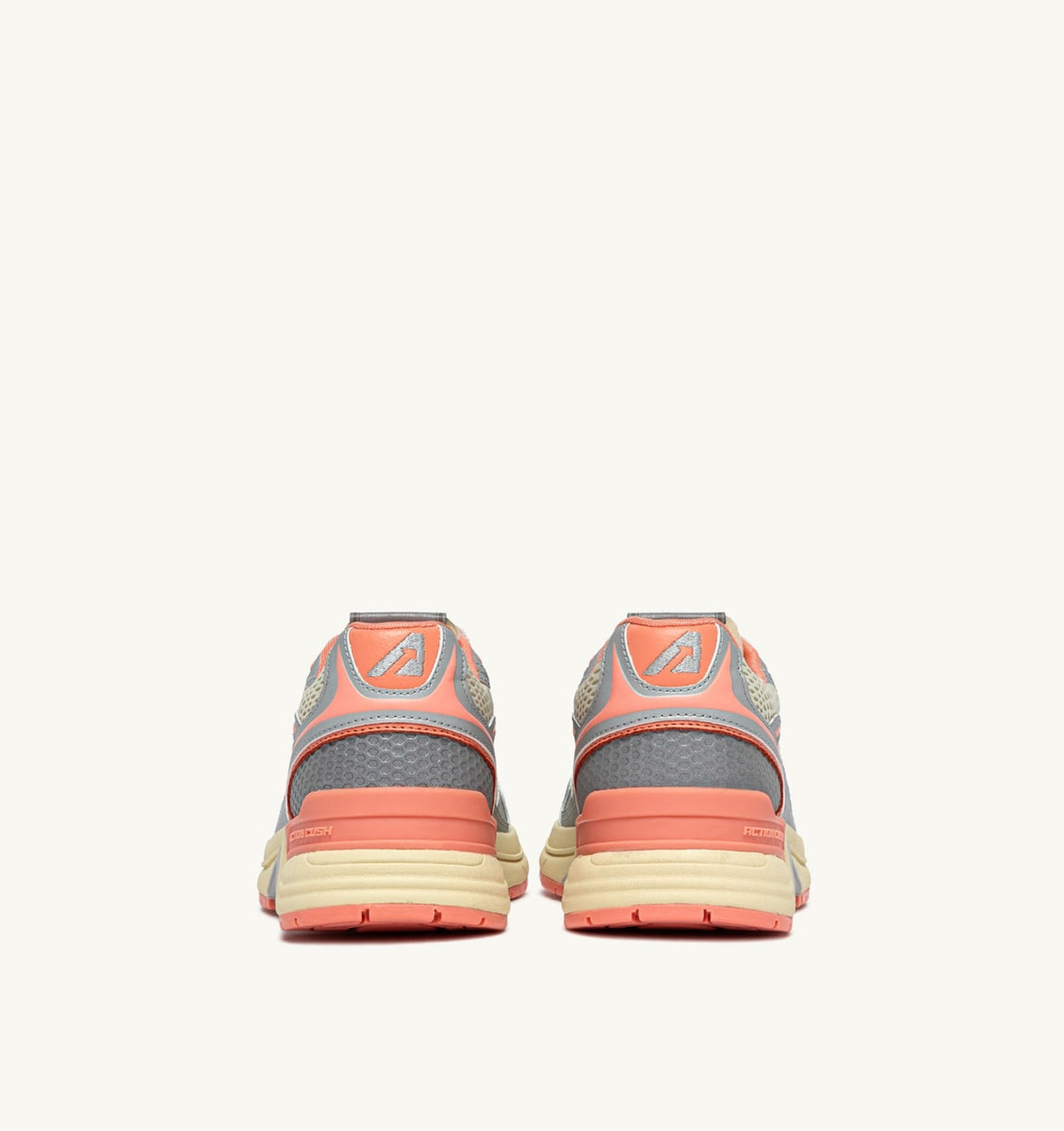 AUTRY HYPERWAY SNEAKERS IN SILVER ASPARAGUS AND PEACH PINK SYNTHETIC LEATHER AND MESH