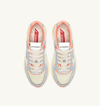 AUTRY HYPERWAY SNEAKERS IN SILVER ASPARAGUS AND PEACH PINK SYNTHETIC LEATHER AND MESH