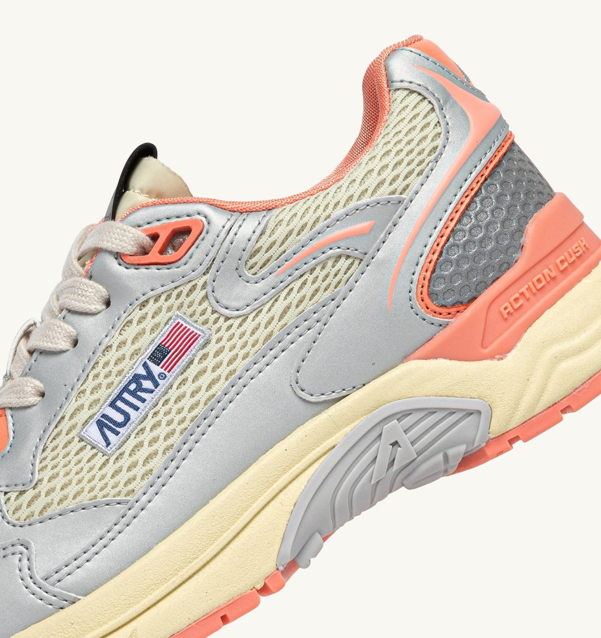 AUTRY HYPERWAY SNEAKERS IN SILVER ASPARAGUS AND PEACH PINK SYNTHETIC LEATHER AND MESH