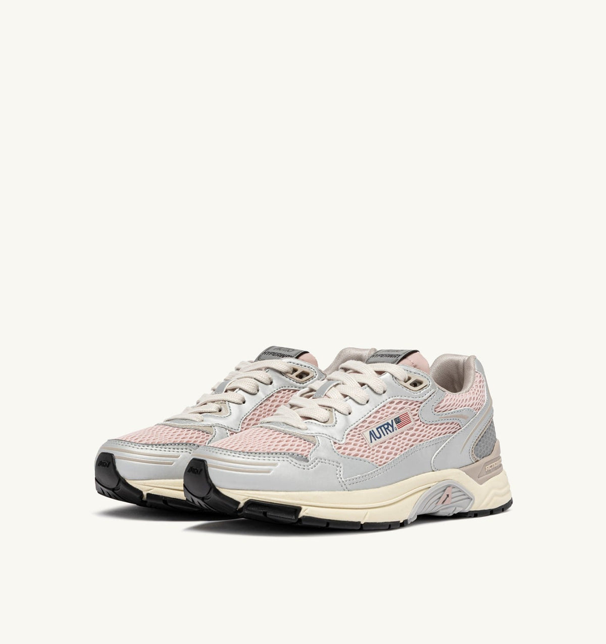 AUTRY HYPERWAY SNEAKERS IN SILVER, POWDER AND FEATHER GRAY SYNTHETIC LEATHER AND MESH