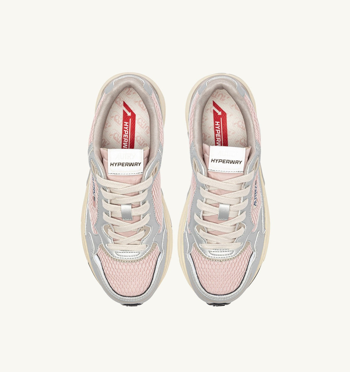 AUTRY HYPERWAY SNEAKERS IN SILVER, POWDER AND FEATHER GRAY SYNTHETIC LEATHER AND MESH