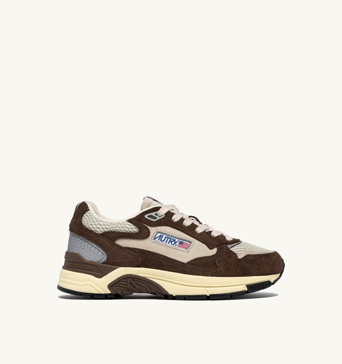 AUTRY HYPERWAY SNEAKERS IN SAND AND BRICK RED MESH AND SUEDE