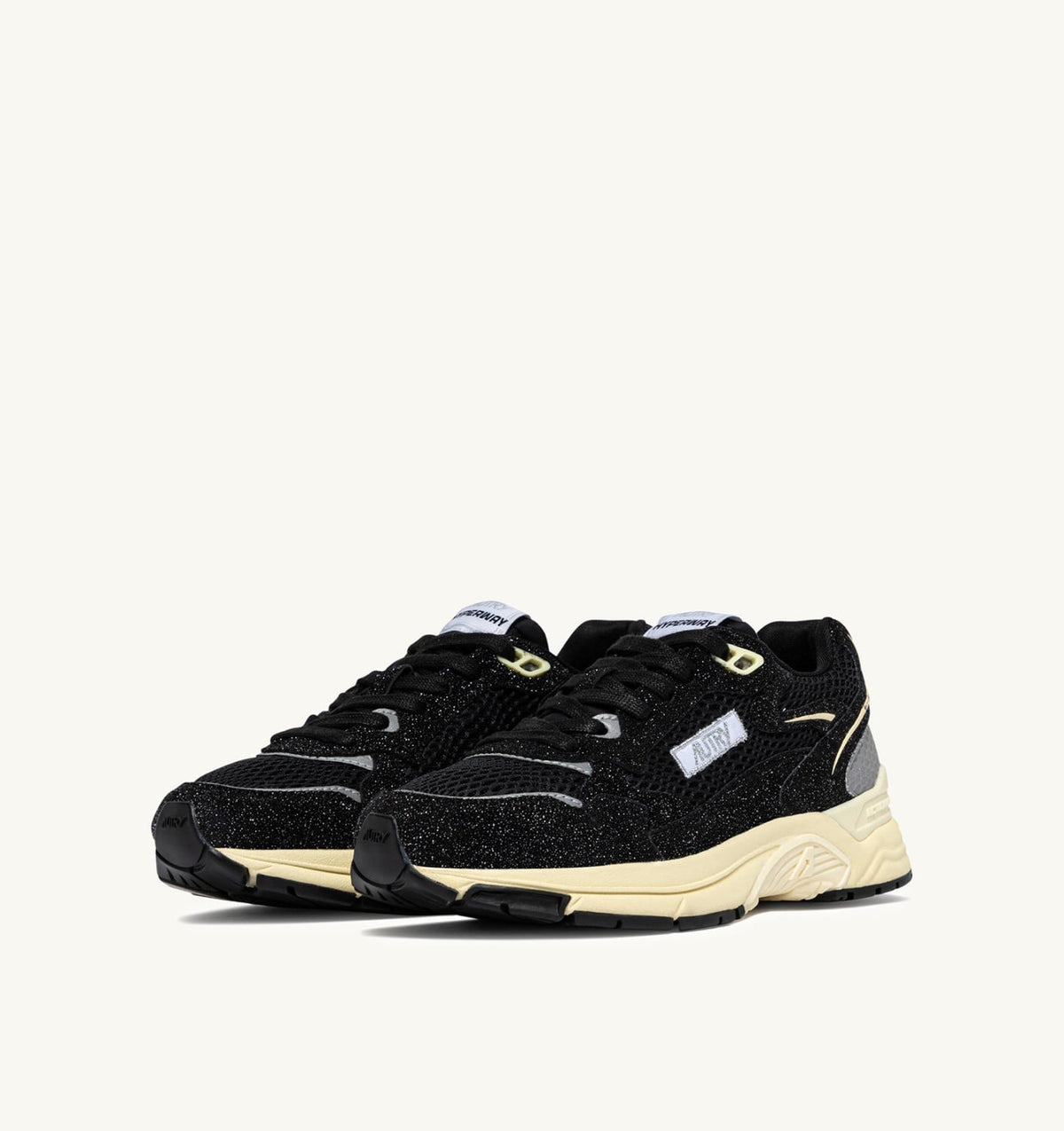 AUTRY HYPERWAY SNEAKERS IN GLITTER BLACK MESH AND LEATHER