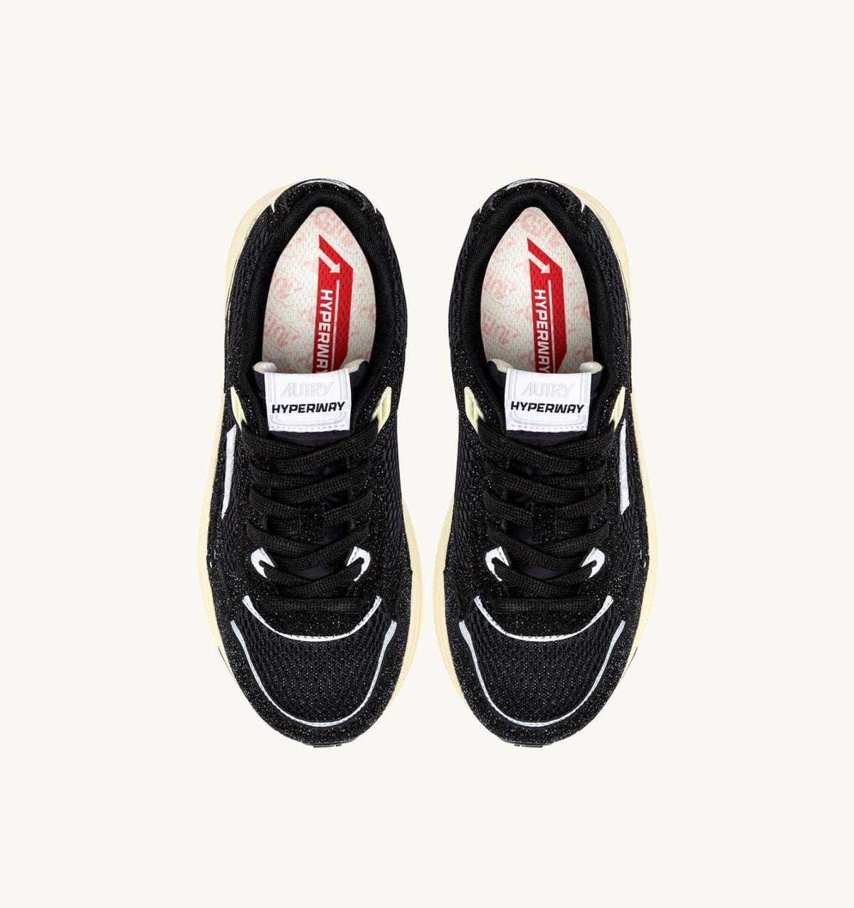 AUTRY HYPERWAY SNEAKERS IN GLITTER BLACK MESH AND LEATHER