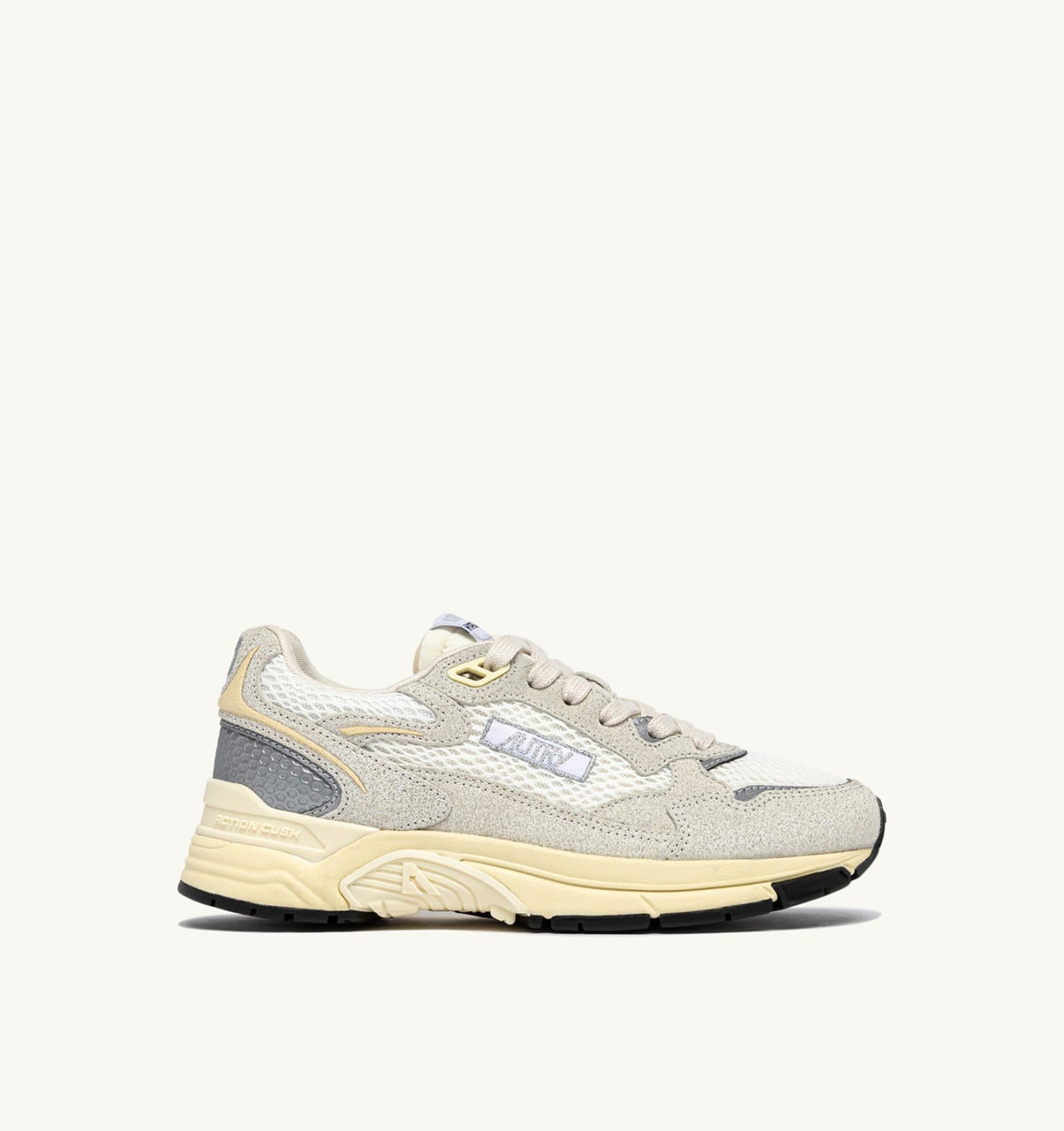 AUTRY HYPERWAY SNEAKERS IN WHITE MESH AND GLITTER GRAY LEATHER