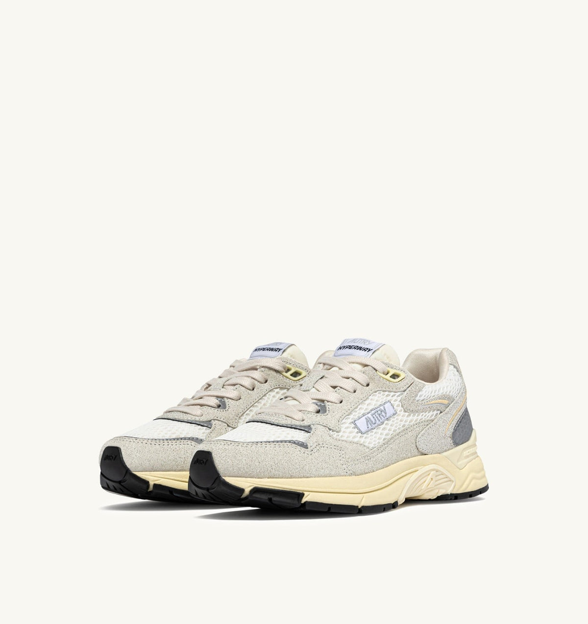 AUTRY HYPERWAY SNEAKERS IN WHITE MESH AND GLITTER GRAY LEATHER