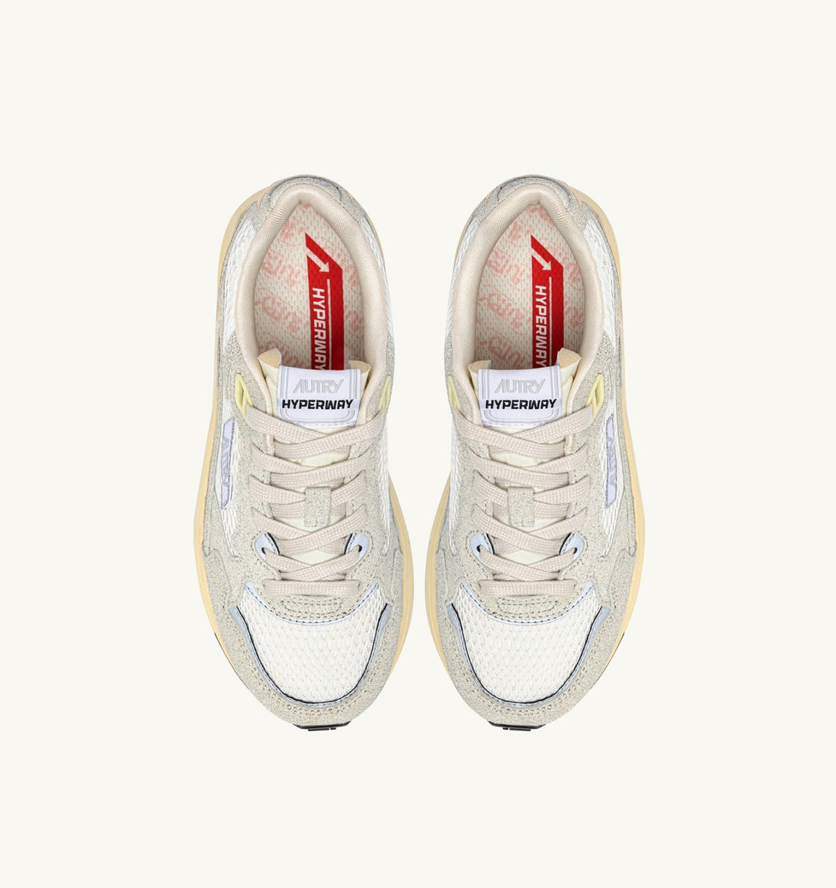 AUTRY HYPERWAY SNEAKERS IN WHITE MESH AND GLITTER GRAY LEATHER