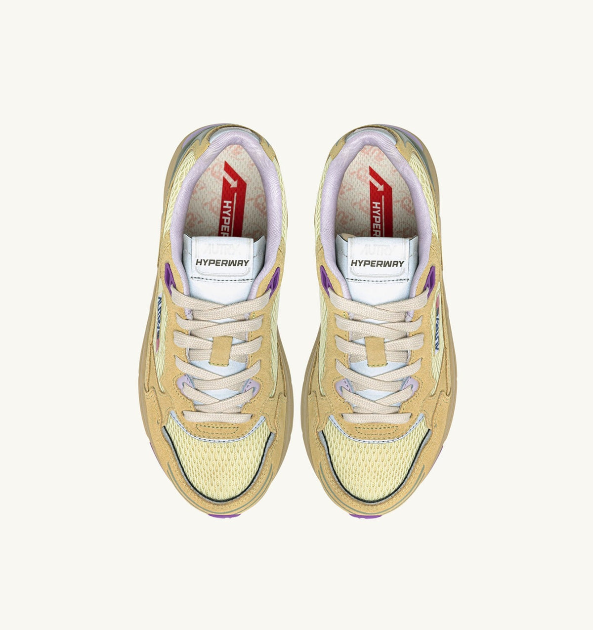 AUTRY HYPERWAY SNEAKERS IN STRAW AND ORCHID HUST MESH AND SUEDE