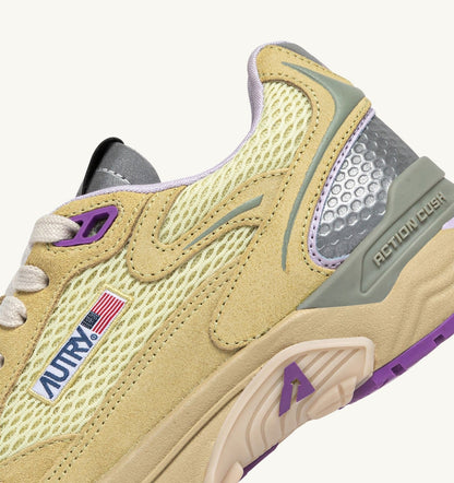 AUTRY HYPERWAY SNEAKERS IN STRAW AND ORCHID HUST MESH AND SUEDE