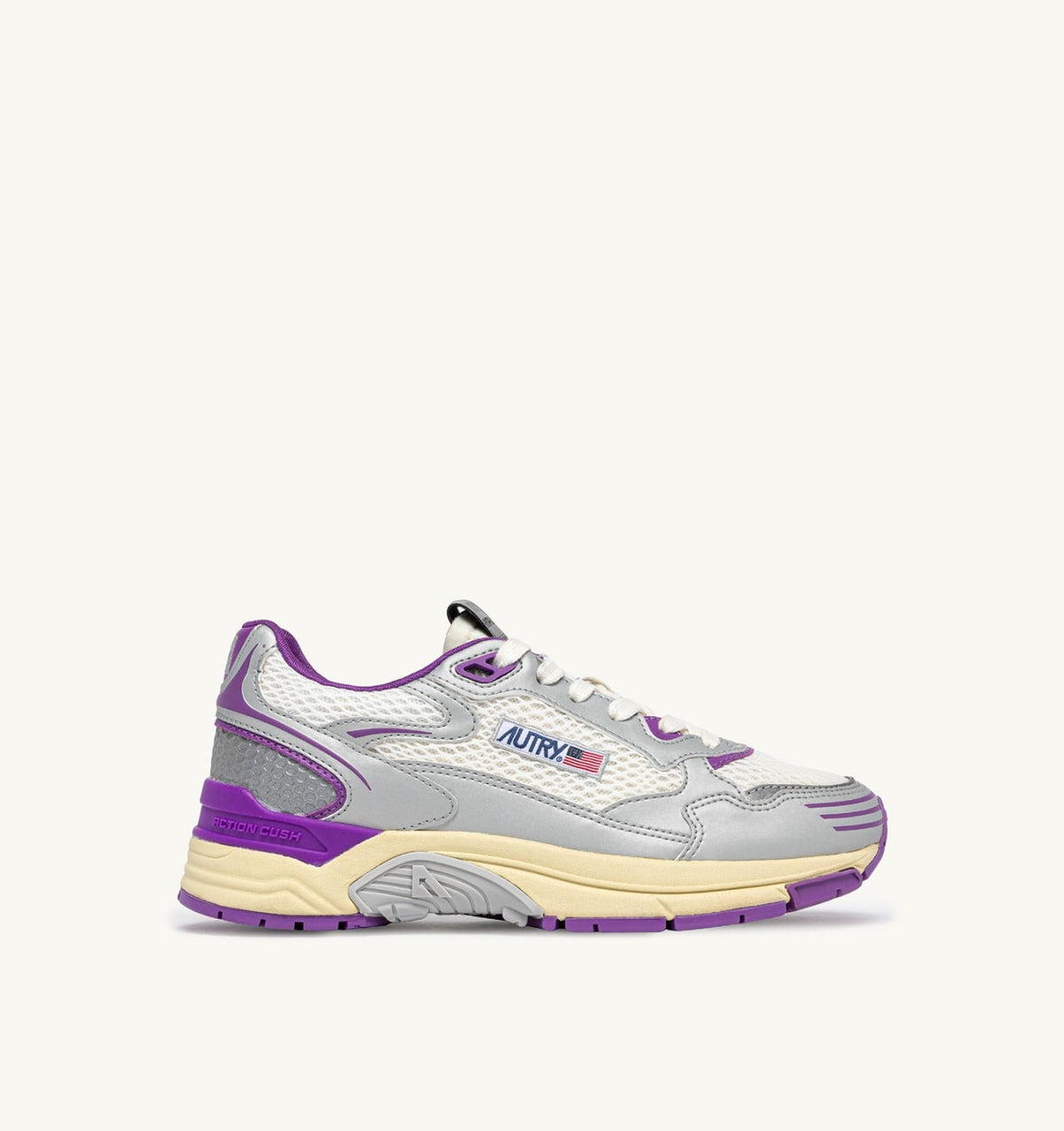 AUTRY HYPERWAY SNEAKERS IN WHITE SILVER AND DEWBERRY SYNTHETIC LEATHER AND MESH