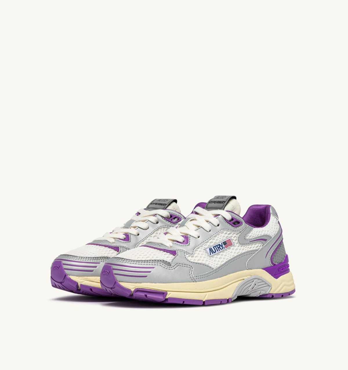 AUTRY HYPERWAY SNEAKERS IN WHITE SILVER AND DEWBERRY SYNTHETIC LEATHER AND MESH