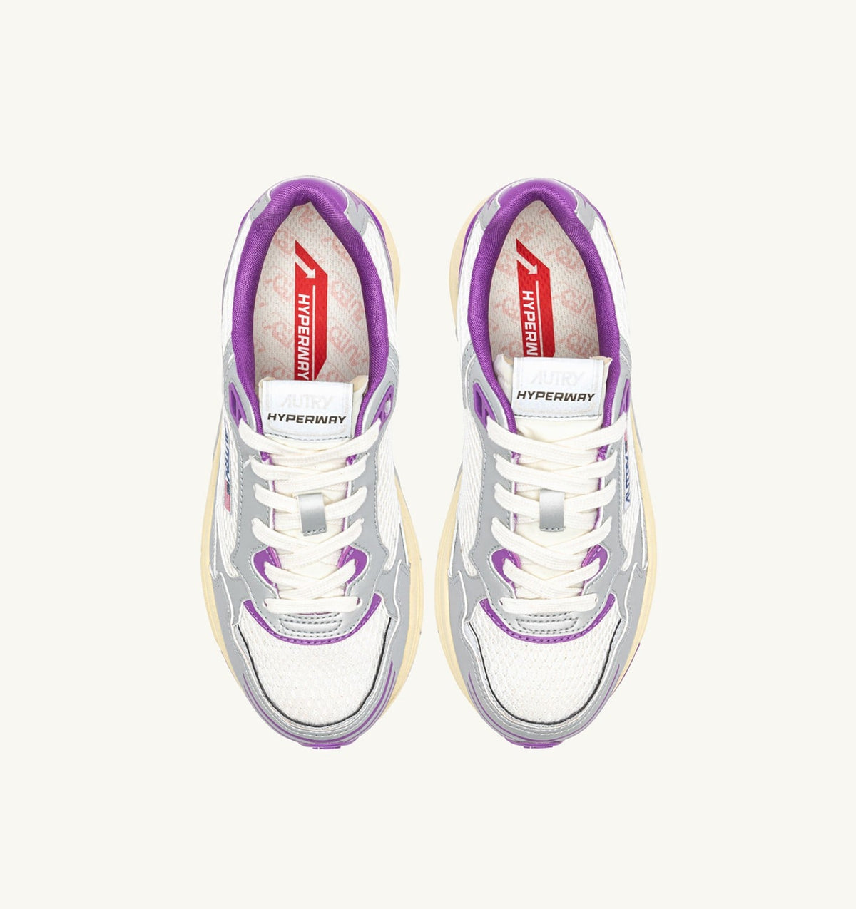 AUTRY HYPERWAY SNEAKERS IN WHITE SILVER AND DEWBERRY SYNTHETIC LEATHER AND MESH