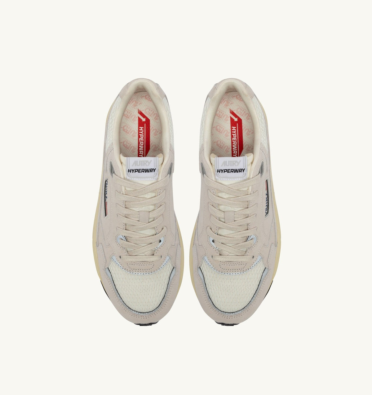 AUTRY HYPERWAY SNEAKERS IN WHITE AND SILVER MESH AND SUEDE