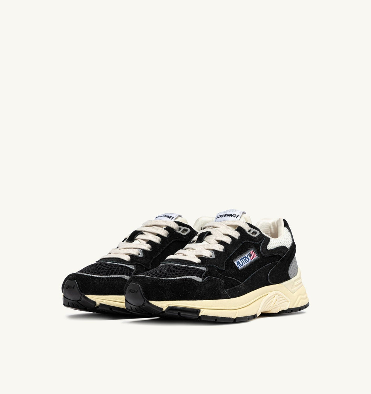 AUTRY HYPERWAY SNEAKERS IN BLACK AND SILVER-TONE SUEDE AND MESH