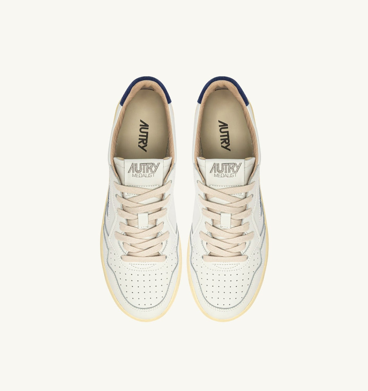 AUTRY MEDALIST LOW SNEAKERS IN WHITE LEATHER AND BLUE DEPTHS SUEDE