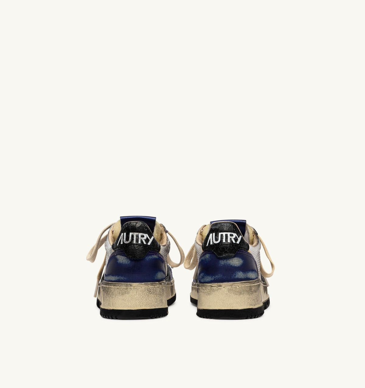 AUTRY MEDALIST LOW SUPER VINTAGE SNEAKERS IN WHITE AND TANZANITE LEATHER AND DRAGON MESH