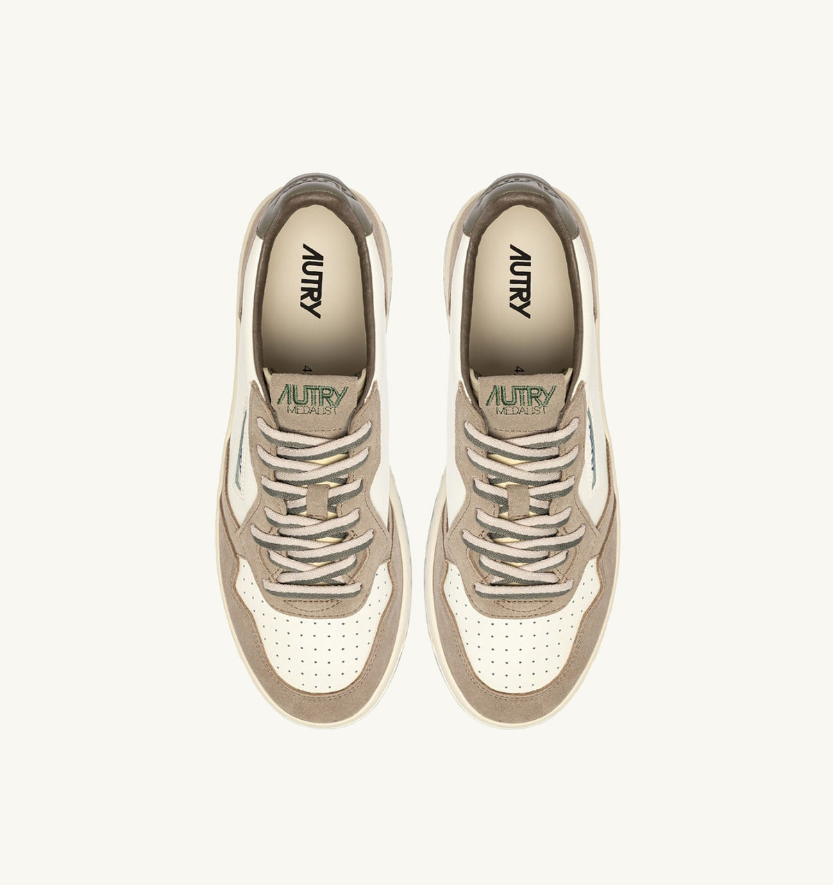 AUTRY MEDALIST LOW SNEAKERS IN COVERT GREEN AND LICORICE LEATHER AND SUEDE