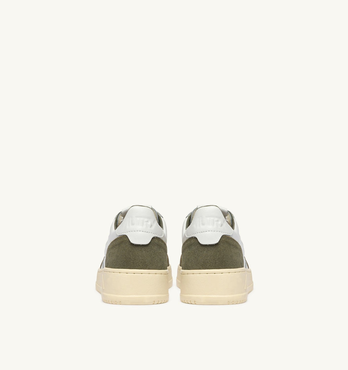 AUTRY MEDALIST LOW SNEAKERS IN WHITE LEATHER AND SMOKED GREEN SUEDE