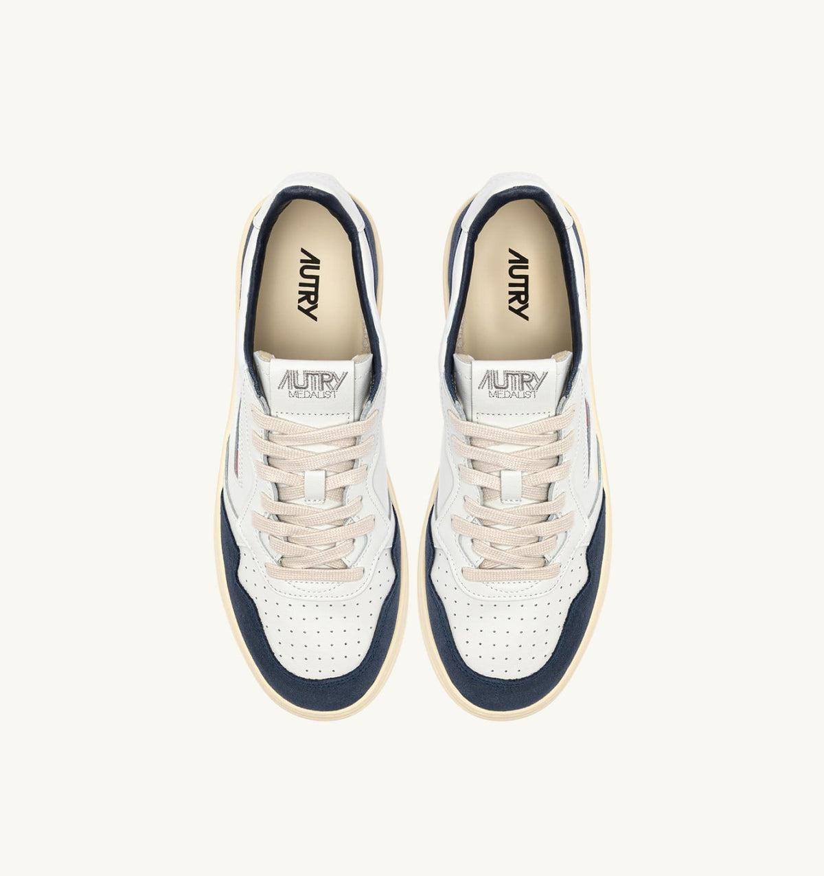 AUTRY MEDALIST LOW SNEAKERS IN WHITE LEATHER AND DENIM SUEDE