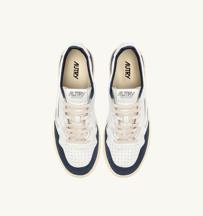 AUTRY MEDALIST LOW SNEAKERS IN WHITE LEATHER AND DENIM SUEDE