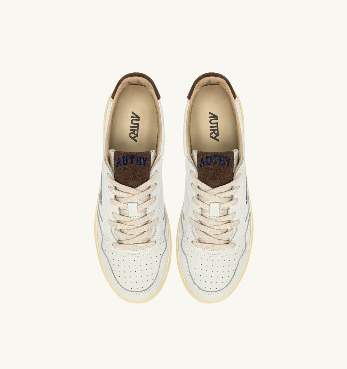 AUTRY MEDALIST LOW SNEAKERS IN WHITE LEATHER AND CHOCOLATE CHIP SUEDE