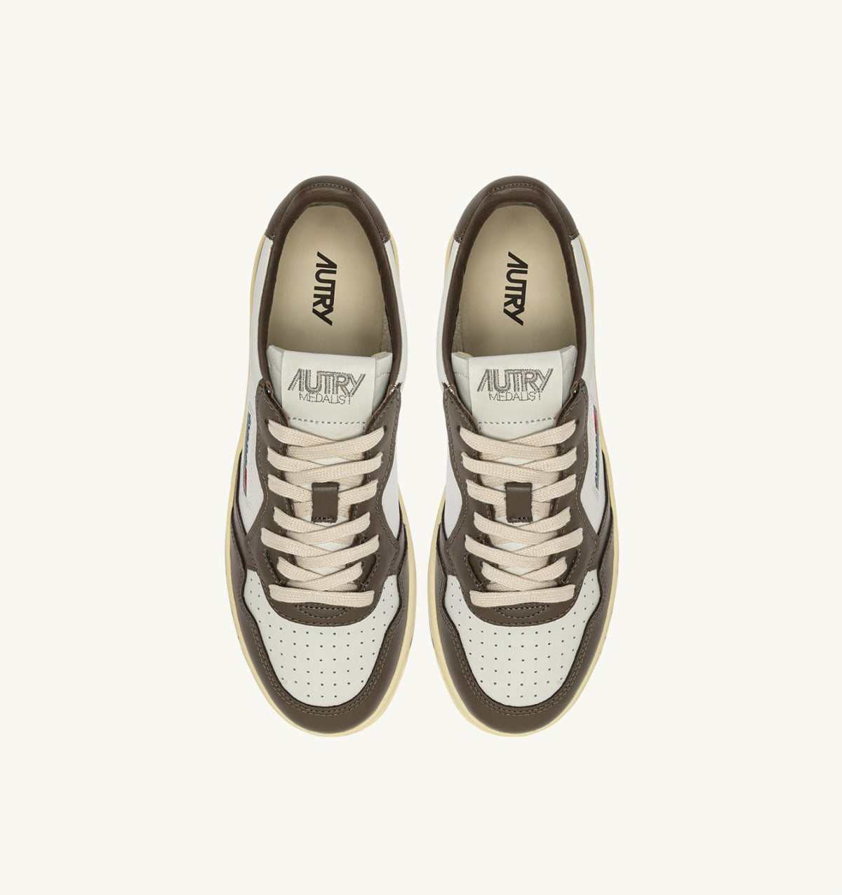 AUTRY MEDALIST LOW BICOLOR SNEAKERS IN WHITE AND CHOCOLATE LEATHER