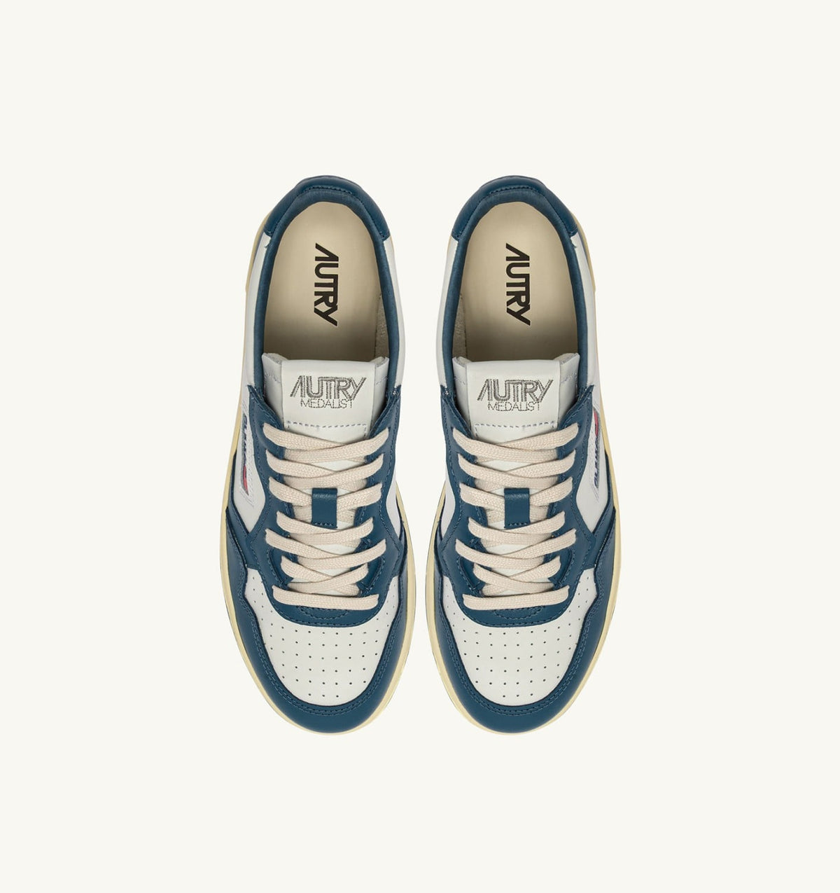 AUTRY MEDALIST LOW BICOLOR SNEAKERS IN WHITE AND MALLARD BLUE LEATHER