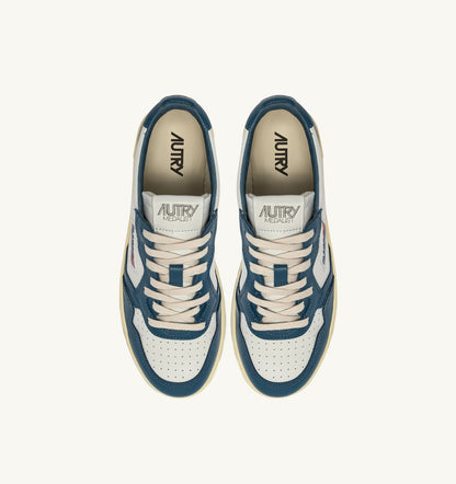 AUTRY MEDALIST LOW BICOLOR SNEAKERS IN WHITE AND MALLARD BLUE LEATHER